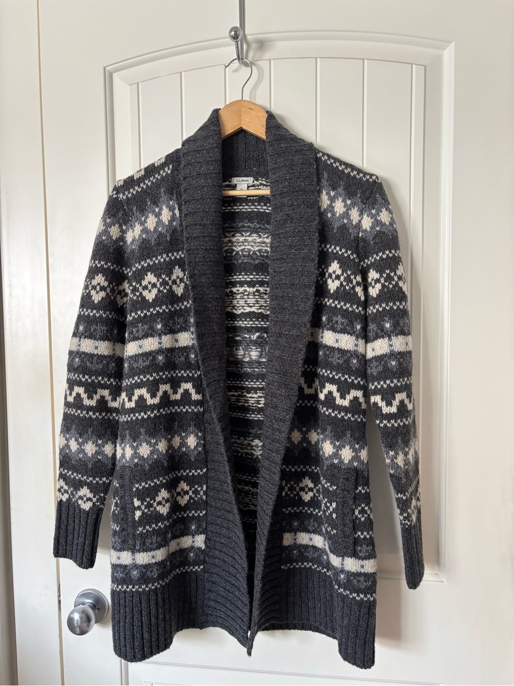 L.L.Bean 100% Lambswool Fair Isle Open Cardigan Sweater | XS | Nordic Knit